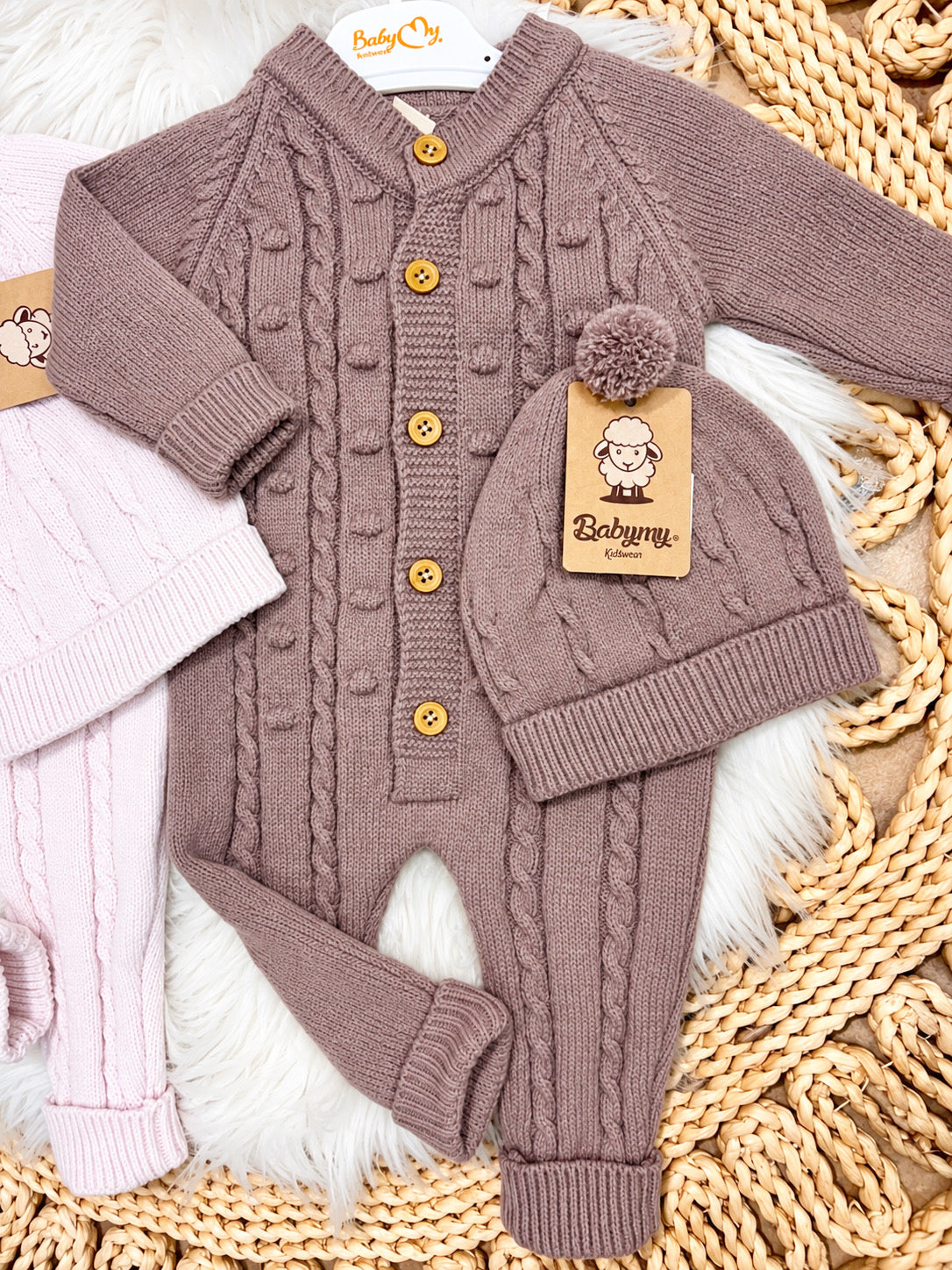 BabyMy-Knitted Overall With Hat Set 2-Piece