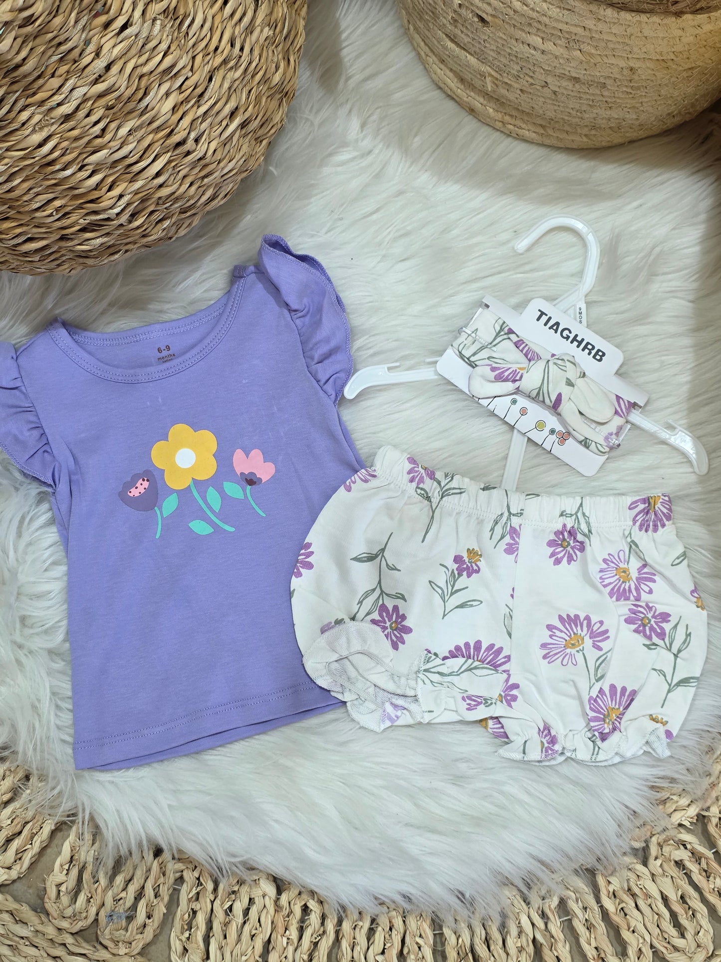 TinyDino-Purple Flower Cotton Set of 3 Pcs