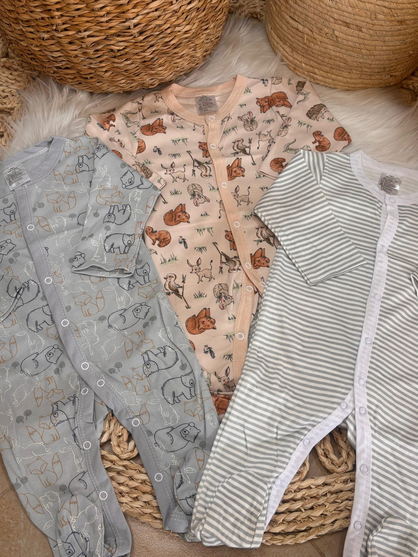 TinyDino-Cotton Set of 3 Jumpsuits