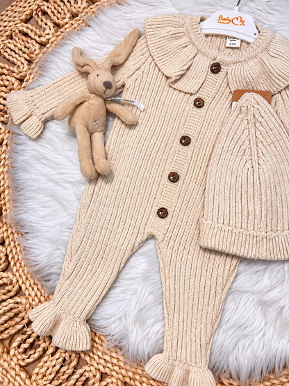 BabyMy-Knitted Overall With Hat 2-Piece Set