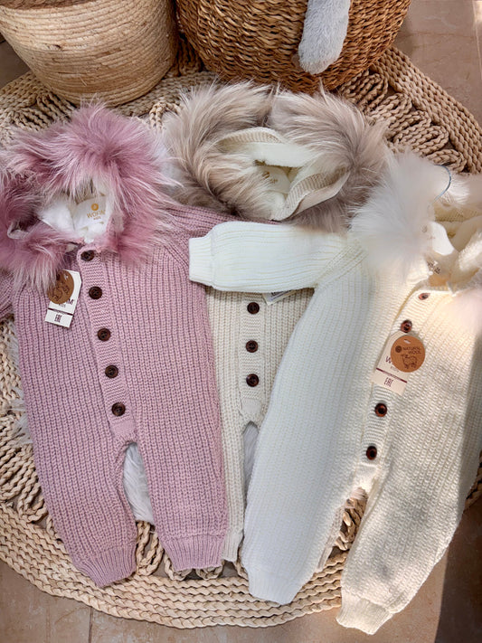 Wofim-Knitted Jumpsuit With Removable Hat