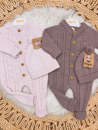 BabyMy-Knitted Overall With Hat Set 2-Piece