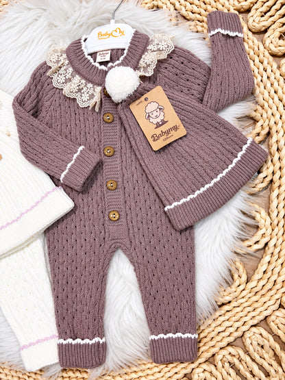 BabyMy-Knitted Overall With Hat 2-Piece Set