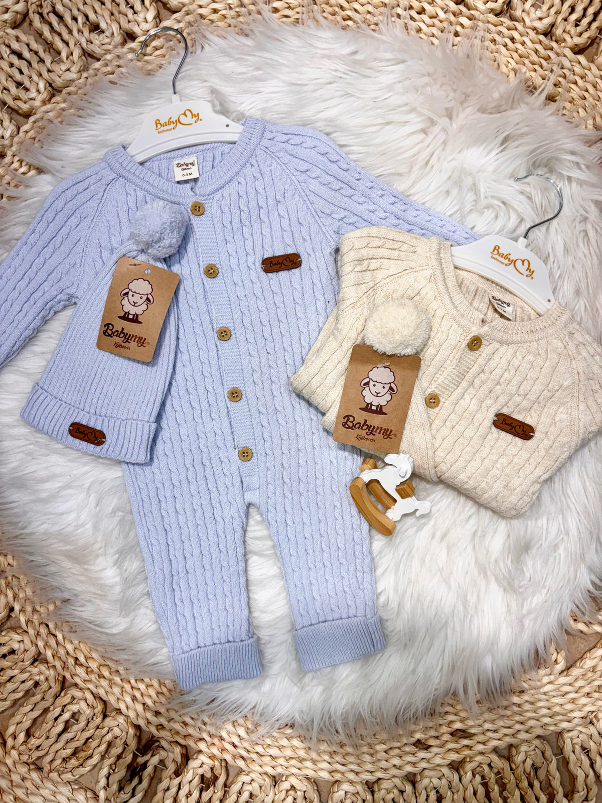BabyMio-Knitted Overall With Hat 2-Piece Set