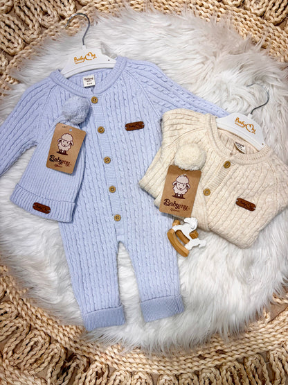 BabyMio-Knitted Overall With Hat 2-Piece Set