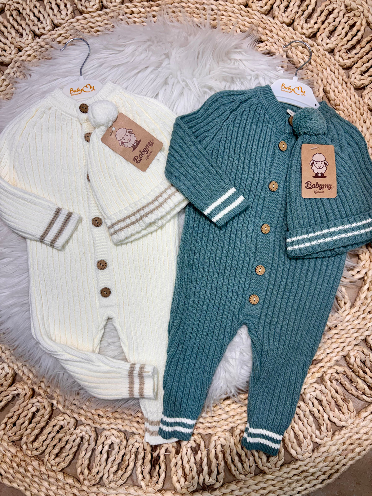 BabyMy-Knitted Overall With Hat 2-Piece Set