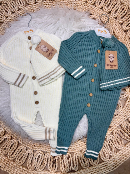 BabyMy-Knitted Overall With Hat 2-Piece Set