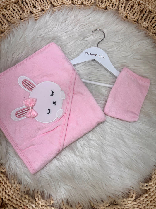 Bebelinna-Rabbit Hooded Bath Towel With Glove