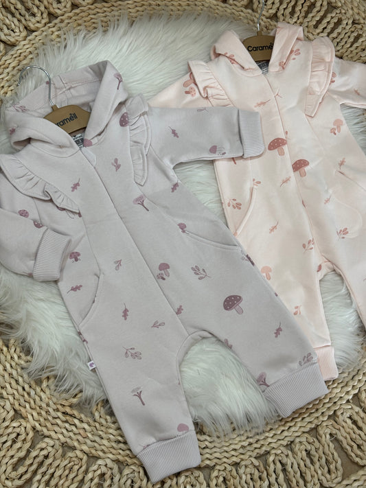 Caramel-Hooded Fleeced Jumpsuit