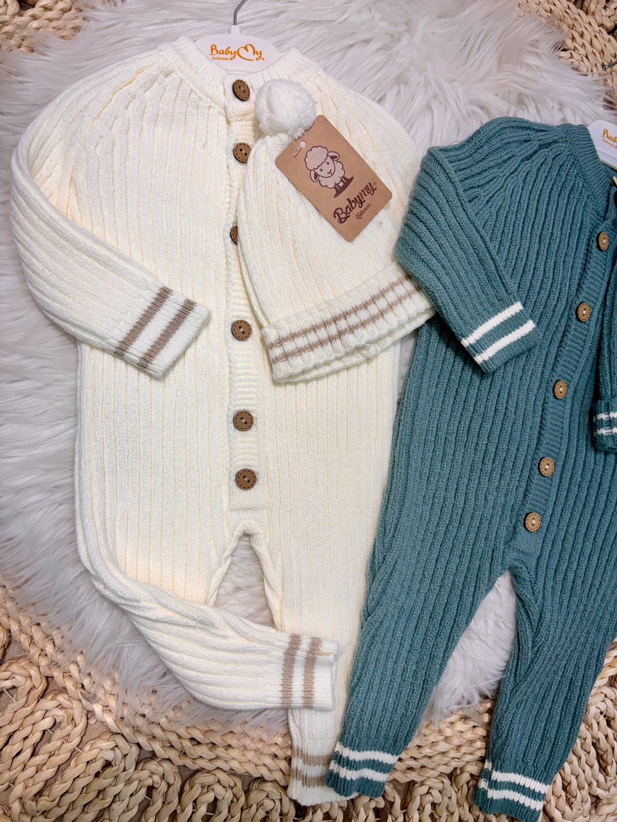 BabyMy-Knitted Overall With Hat 2-Piece Set