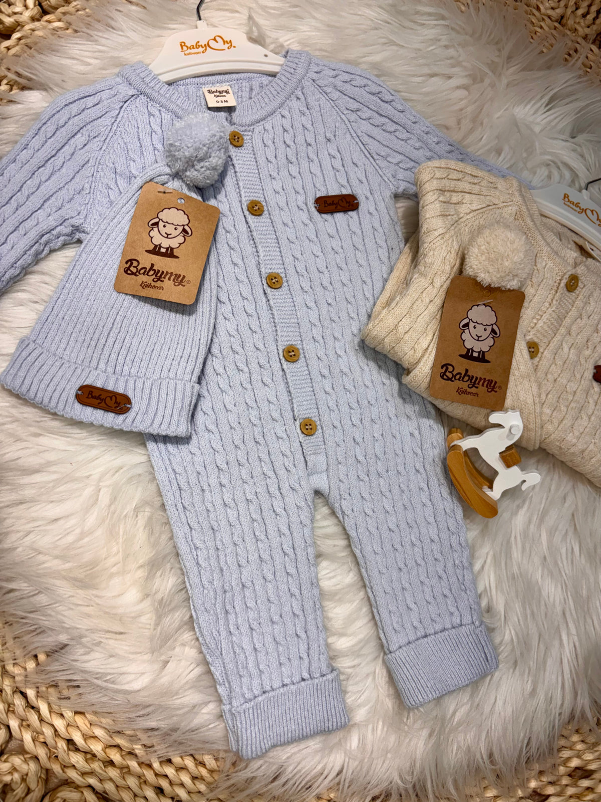 BabyMio-Knitted Overall With Hat 2-Piece Set