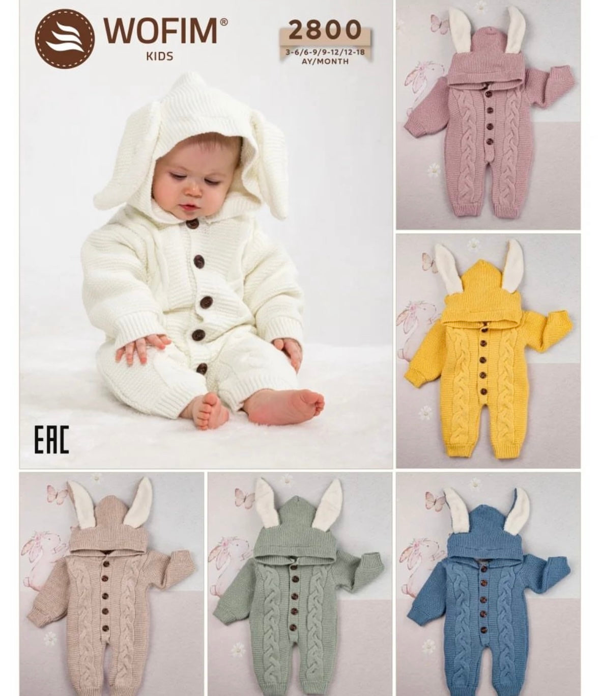 Wofim-Bunny Knit Hooded Overall