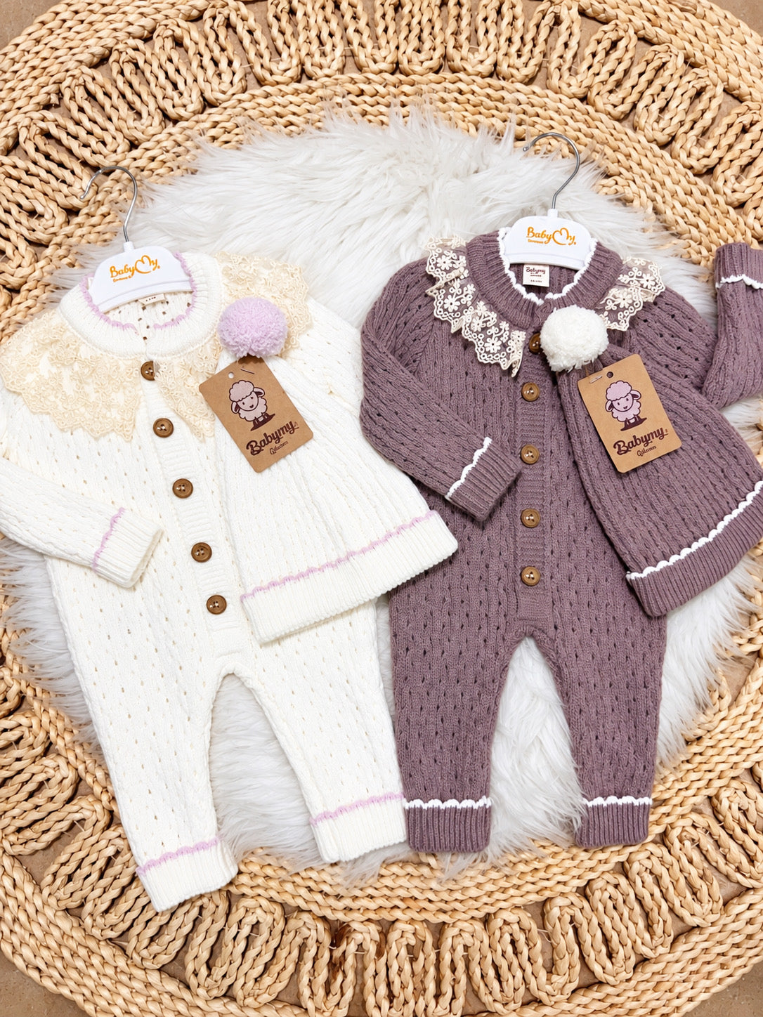 BabyMy-Knitted Overall With Hat 2-Piece Set