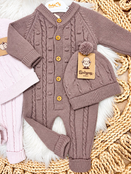 BabyMy-Knitted Overall With Hat Set 2-Piece