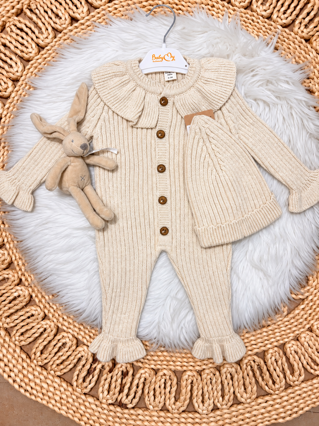 BabyMy-Knitted Overall With Hat 2-Piece Set