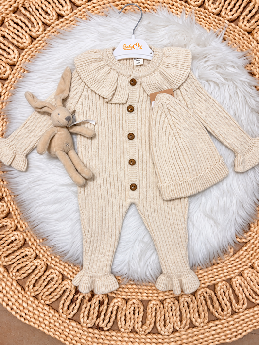 BabyMy-Knitted Overall With Hat 2-Piece Set